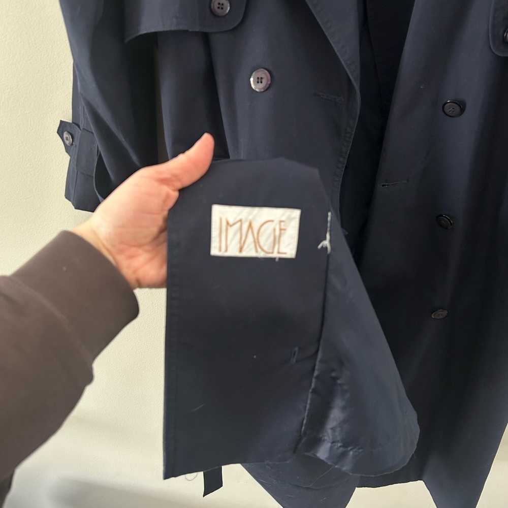 Vintage Twilight Navy Blue 90’s Euro Chic Belted Trendy Equestrian Trench Coat - Picture 5 of 8